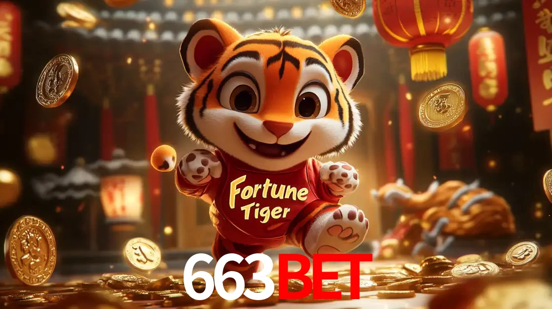 O alegre personagem do Fortune Tiger correndo sobre um caminho de moedas de ouro, simbolizando os grandes prêmios e a diversão do popular jogo de slot do 663bet.